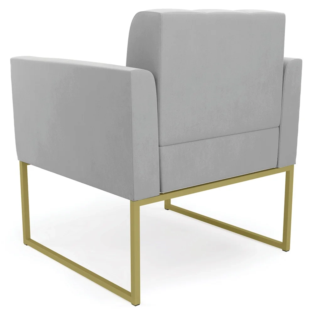 Sofá Namoradeira e 2 Poltronas Base Industrial Dourado Ana Suede Cinza - Ibiza