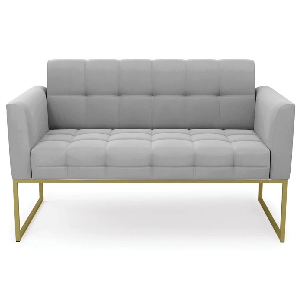 Sofá Namoradeira e 2 Poltronas Base Industrial Dourado Ana Suede Cinza - Ibiza