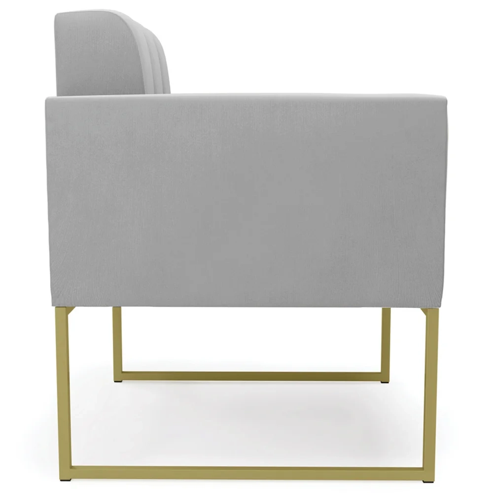Sofá Namoradeira e 2 Poltronas Base Industrial Dourado Ana Suede Cinza - Ibiza