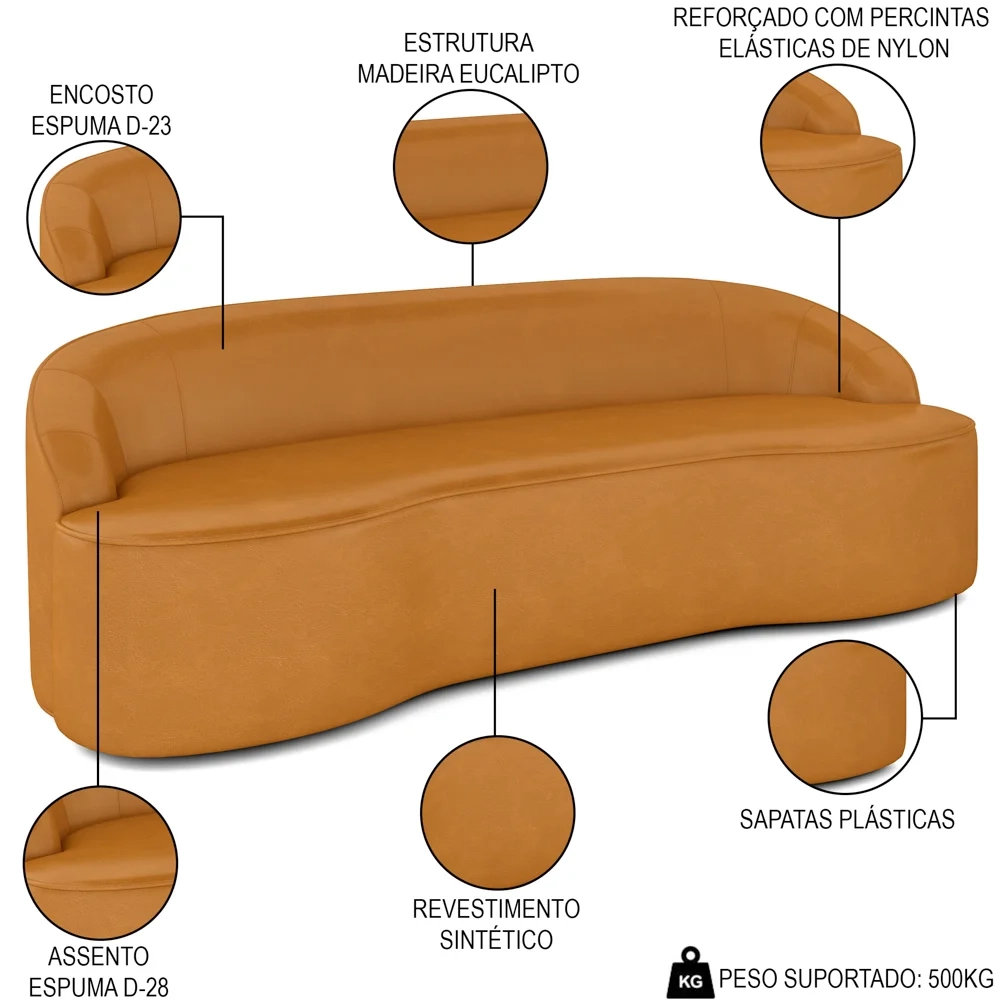 Sofá 5 Lugares para Sala de Estar Living 280cm Theo D06 Sintético Caramelo - Mpozenato 