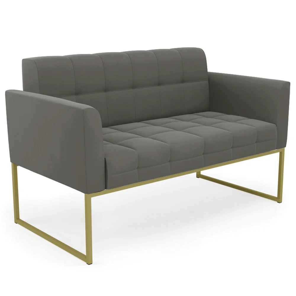 Sofá Namoradeira e 2 Poltronas Base Industrial Dourado Ana Suede Grafite - Ibiza
