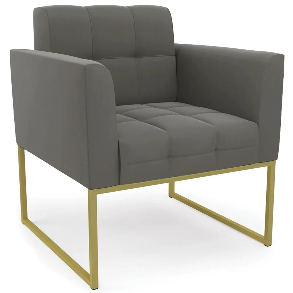 Sofá Namoradeira e 2 Poltronas Base Industrial Dourado Ana Suede Grafite - Ibiza