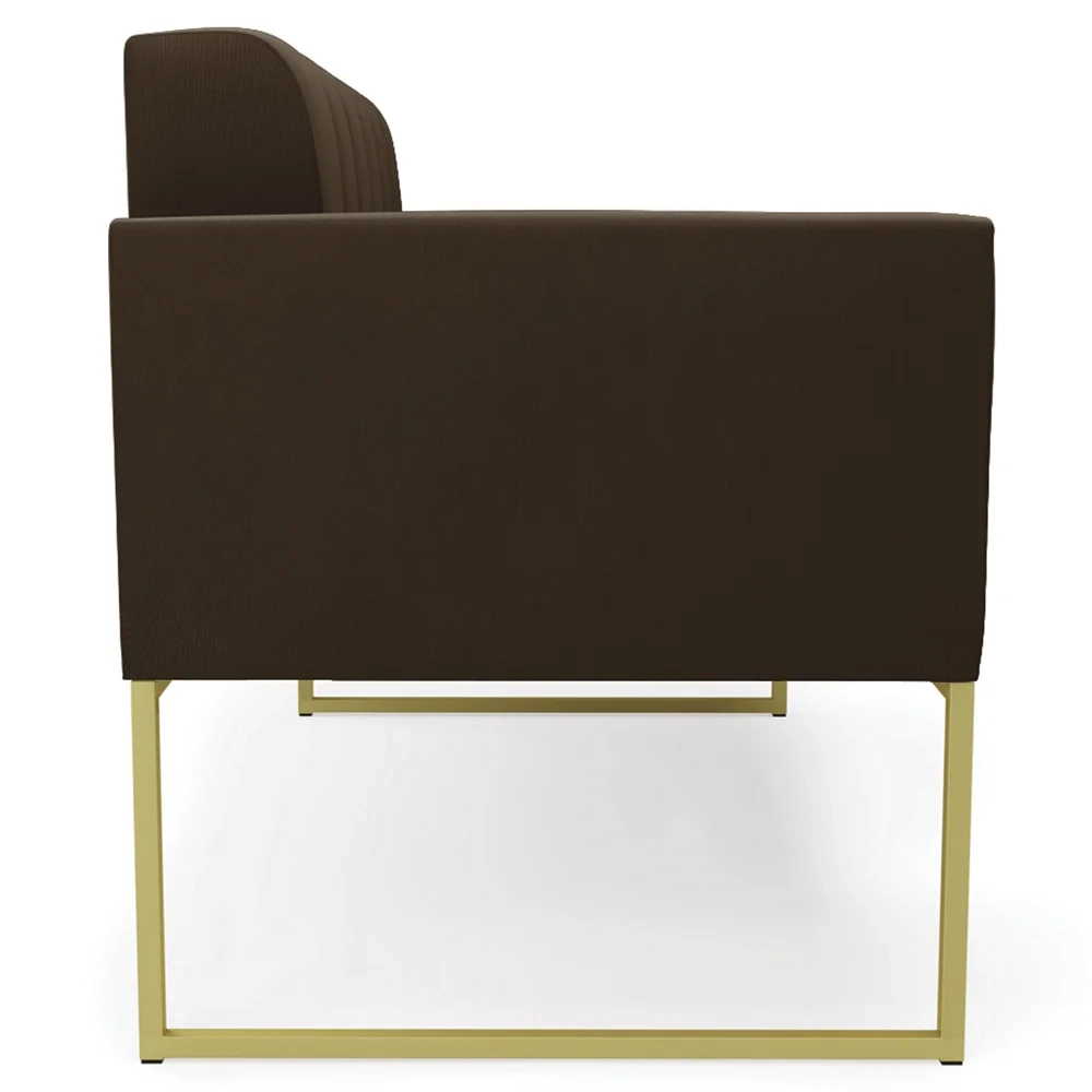 Sofá Namoradeira e 2 Poltronas Base Industrial Dourado Ana Suede Marrom - Ibiza