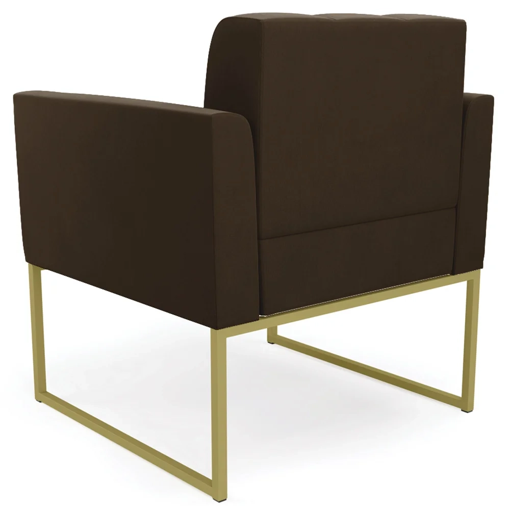 Sofá Namoradeira e 2 Poltronas Base Industrial Dourado Ana Suede Marrom - Ibiza