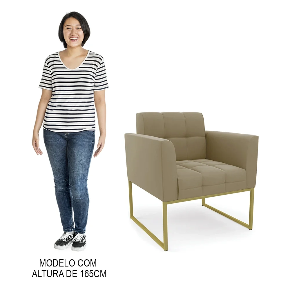 Sofá Namoradeira e 2 Poltronas Base Industrial Dourado Ana Suede Marrom RT - Ibiza