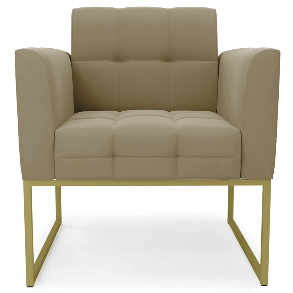 Sofá Namoradeira e 2 Poltronas Base Industrial Dourado Ana Suede Marrom RT - Ibiza