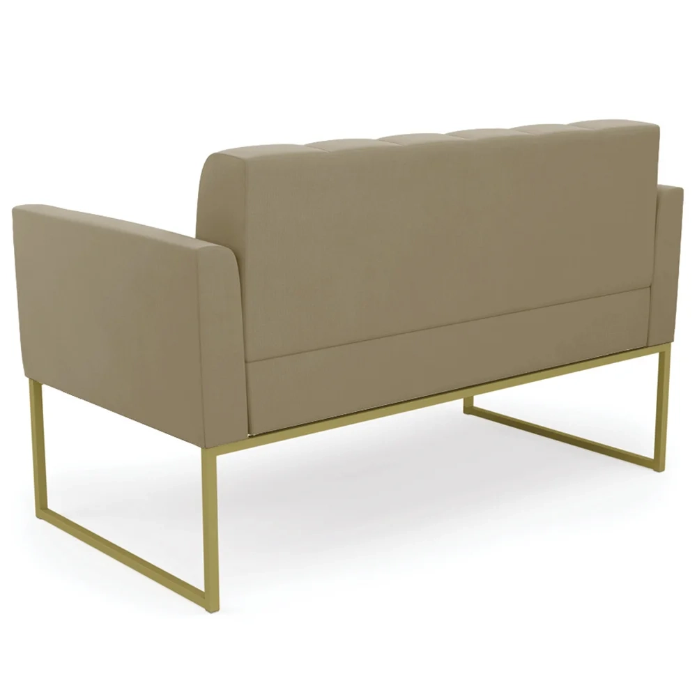 Sofá Namoradeira e 2 Poltronas Base Industrial Dourado Ana Suede Marrom RT - Ibiza
