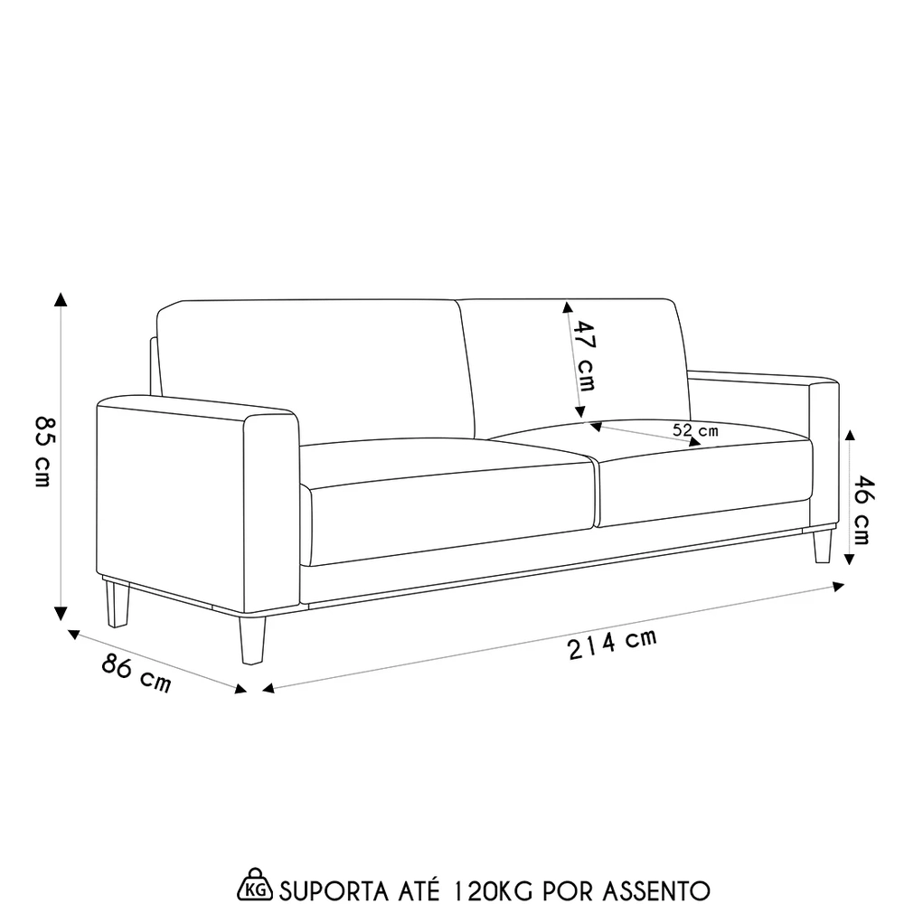 Sofá 3 Lugares Sala Estar Living 214cm Zaire Z32 Linho Areia   - Mpozenato