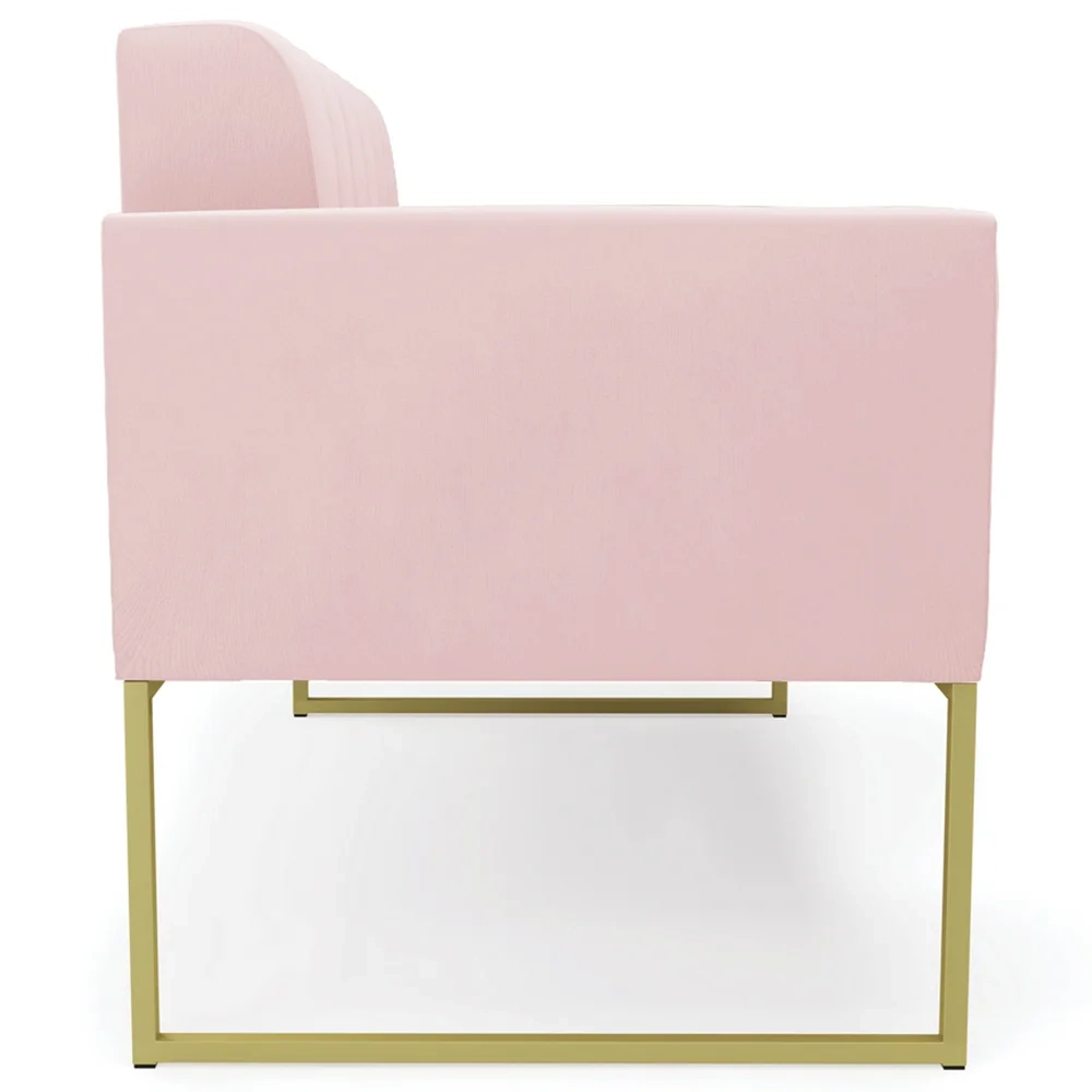 Sofá Namoradeira e 2 Poltronas Base Industrial Dourado Ana Suede Rosa Bebê - Ibiza