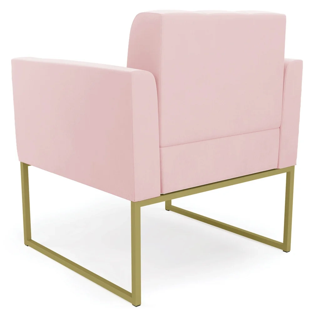 Sofá Namoradeira e 2 Poltronas Base Industrial Dourado Ana Suede Rosa Bebê - Ibiza