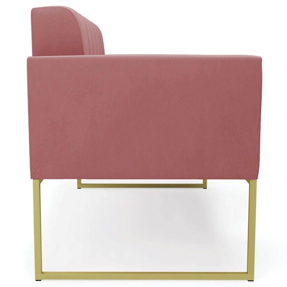 Sofá Namoradeira e 2 Poltronas Base Industrial Dourado Ana Suede Rosê - Ibiza