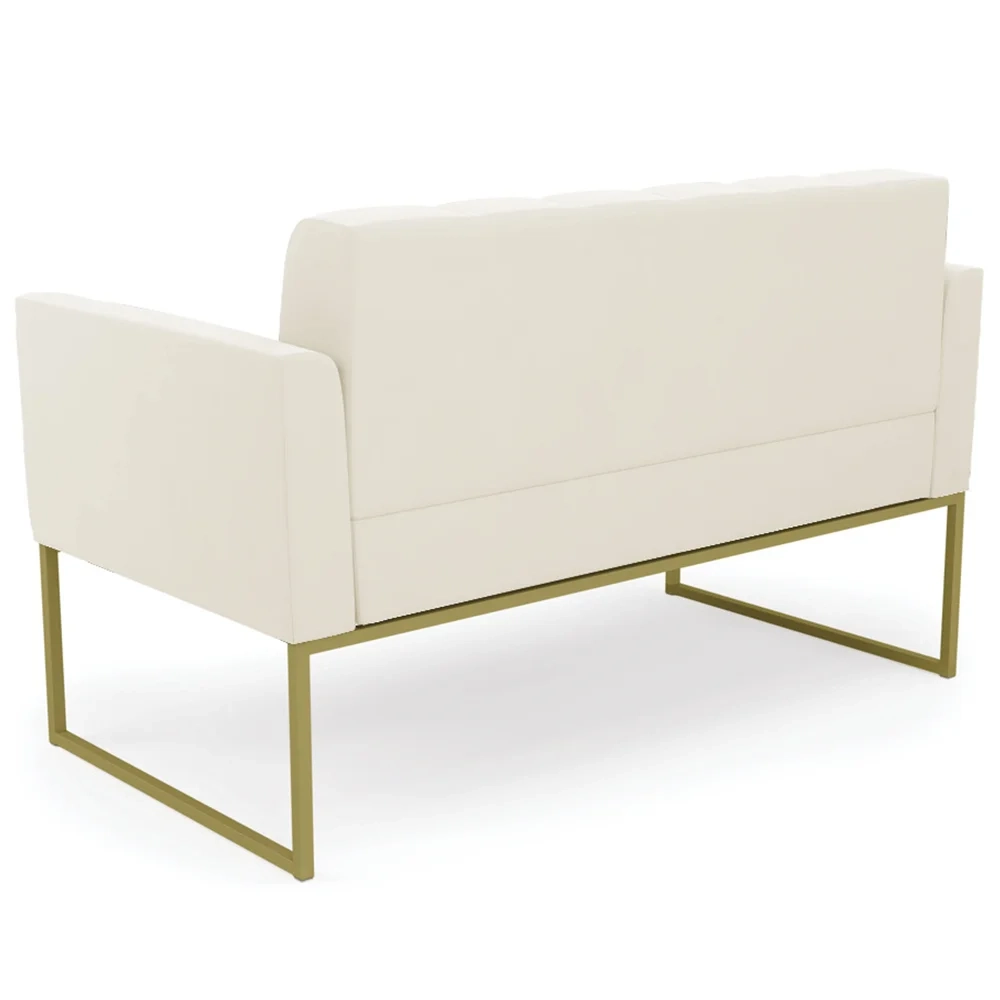 Sofá Namoradeira Base Industrial Dourado Ana Veludo Bege - Ibiza