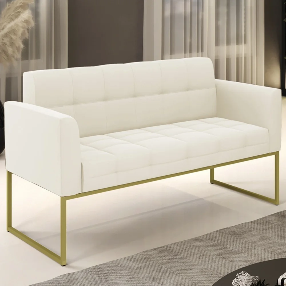 Sofá Namoradeira Base Industrial Dourado Ana Veludo Bege - Ibiza