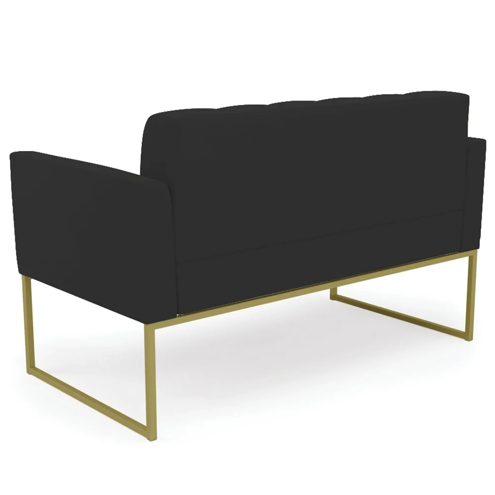 Sofá Namoradeira Base Industrial Dourado Ana Veludo Preto - Ibiza