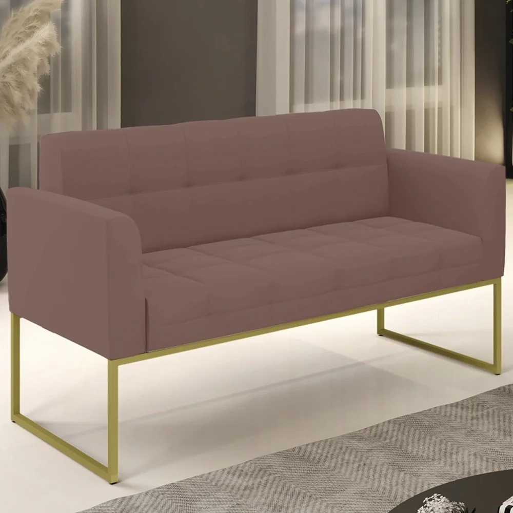 Sofá Namoradeira Base Industrial Dourado Ana Veludo Rose - Ibiza