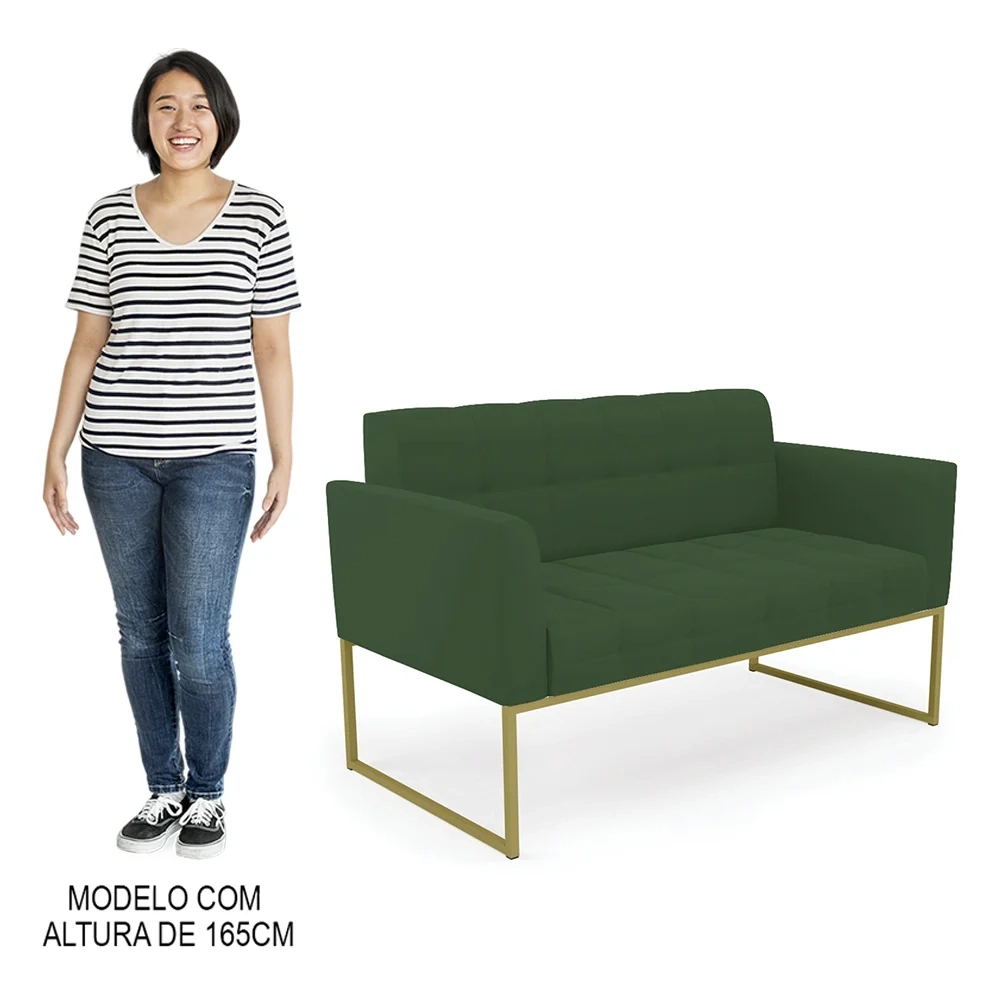 Sofá Namoradeira Base Industrial Dourado Ana Veludo Verde - Ibiza