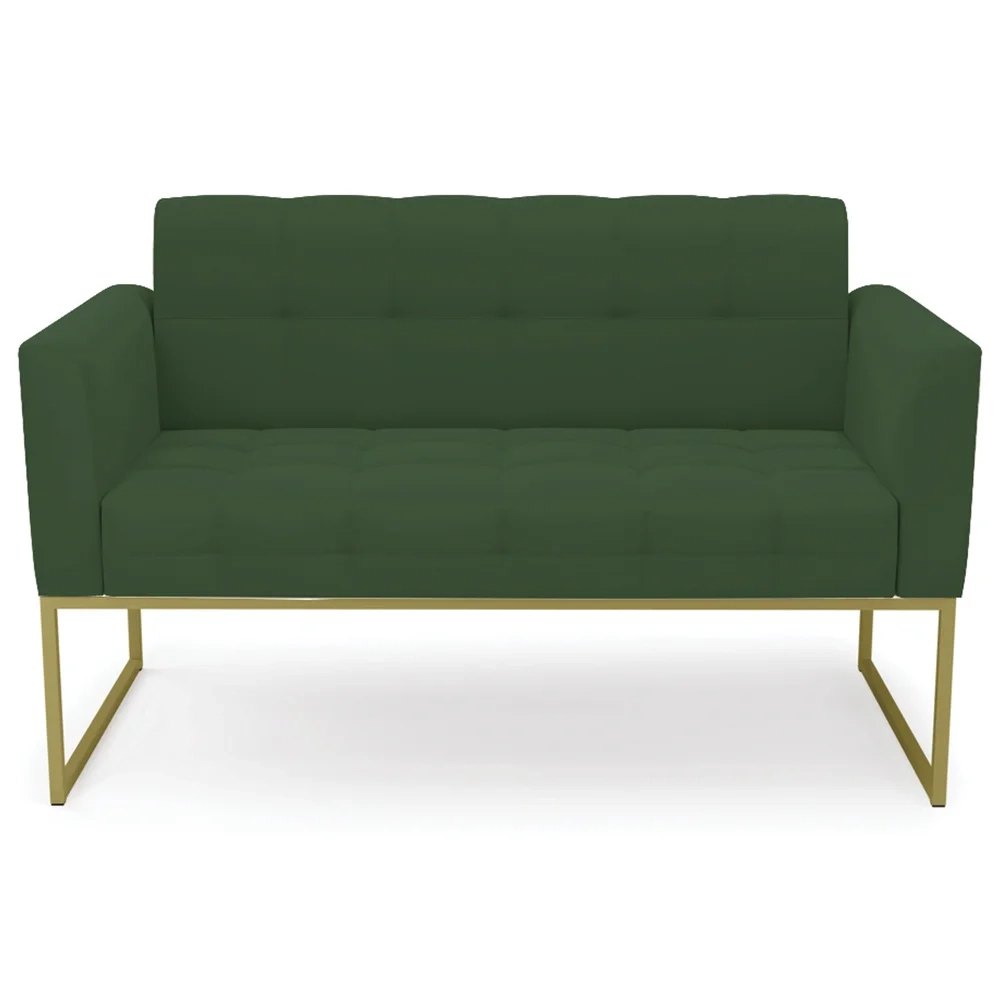 Sofá Namoradeira Base Industrial Dourado Ana Veludo Verde - Ibiza