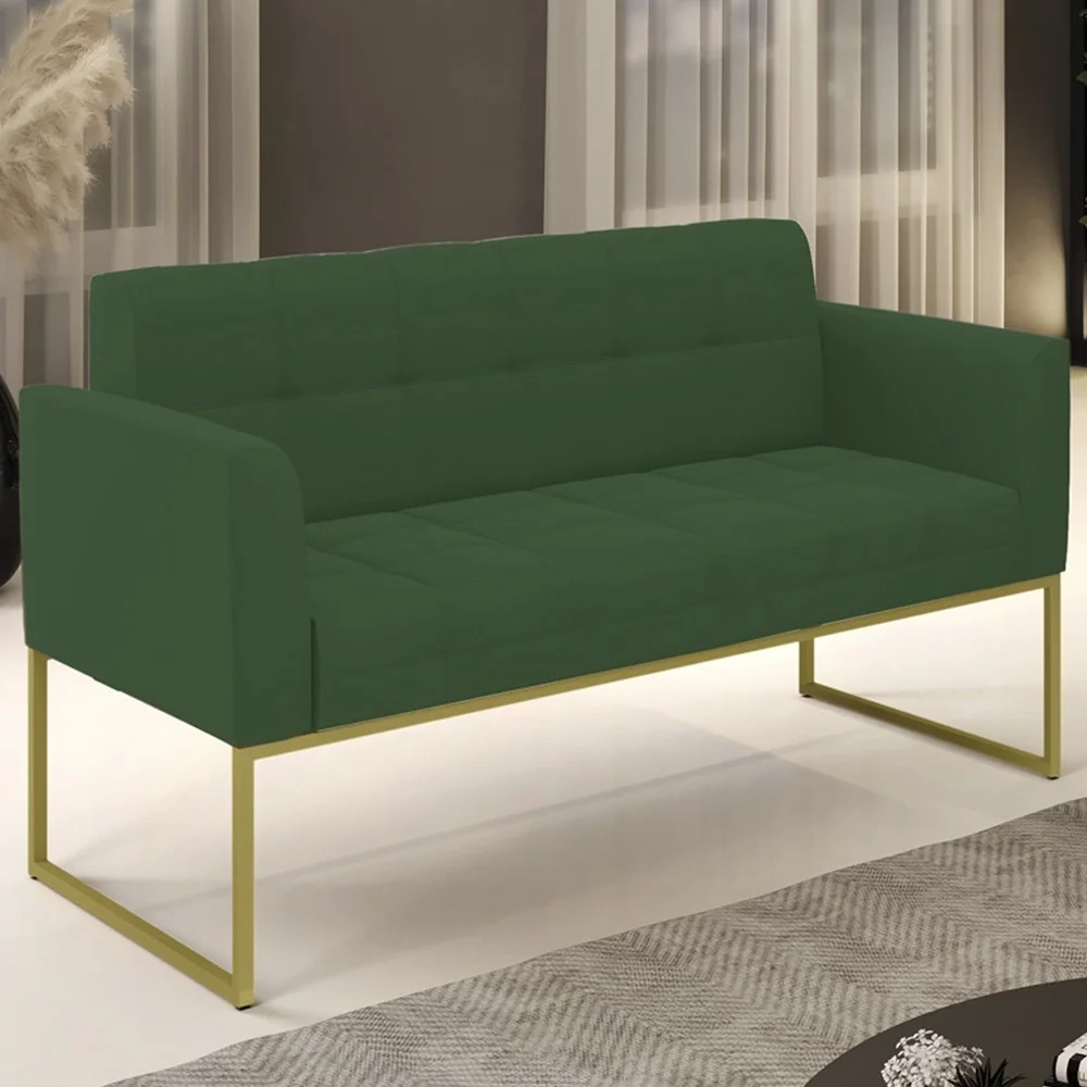 Sofá Namoradeira Base Industrial Dourado Ana Veludo Verde - Ibiza