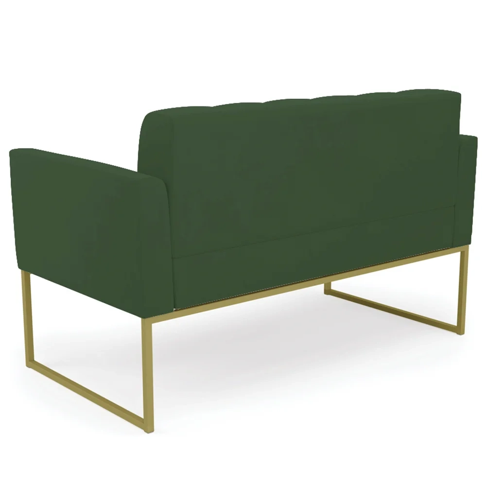 Sofá Namoradeira Base Industrial Dourado Ana Veludo Verde - Ibiza