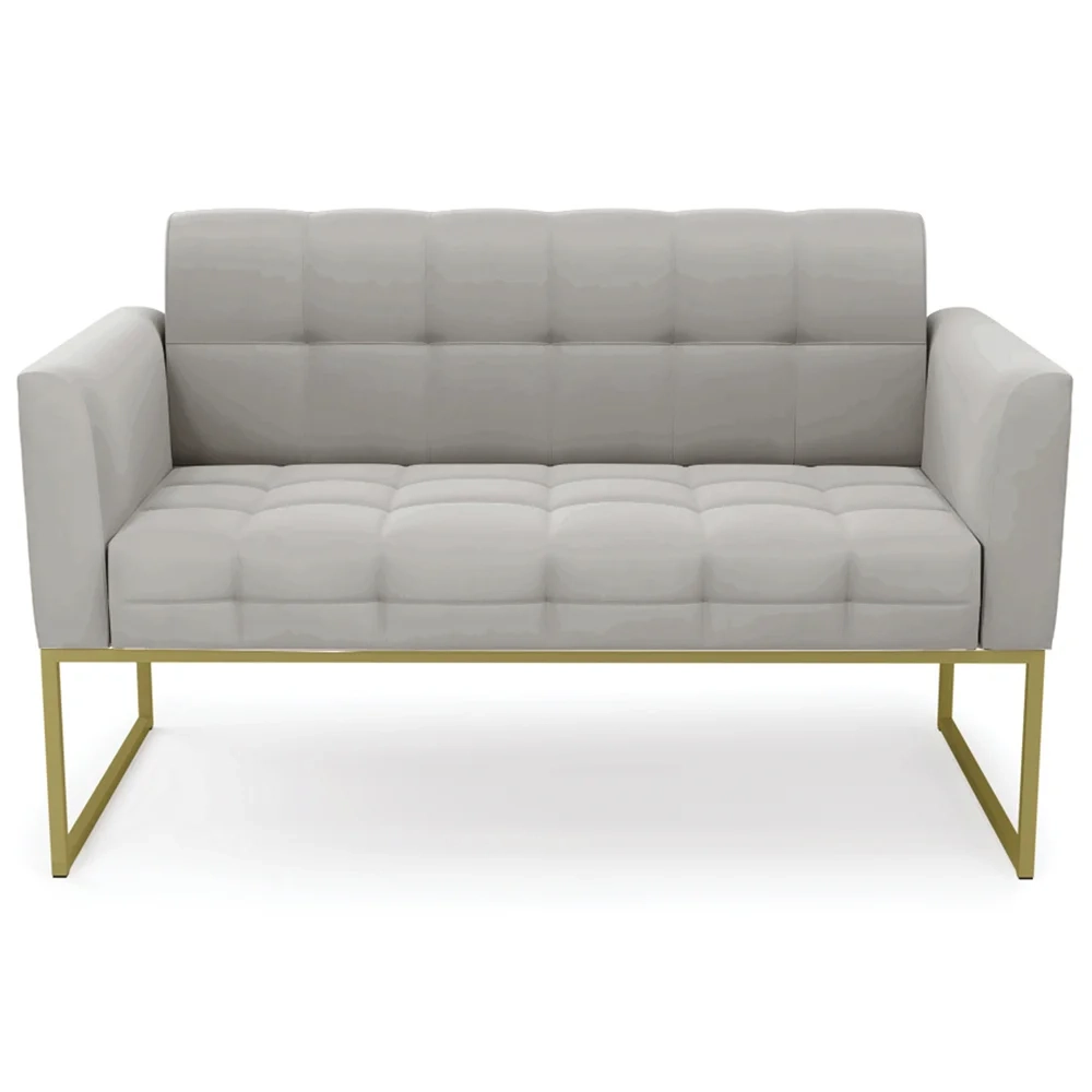 Sofá Namoradeira Base Industrial Dourado Ana Veludo Cinza - Ibiza