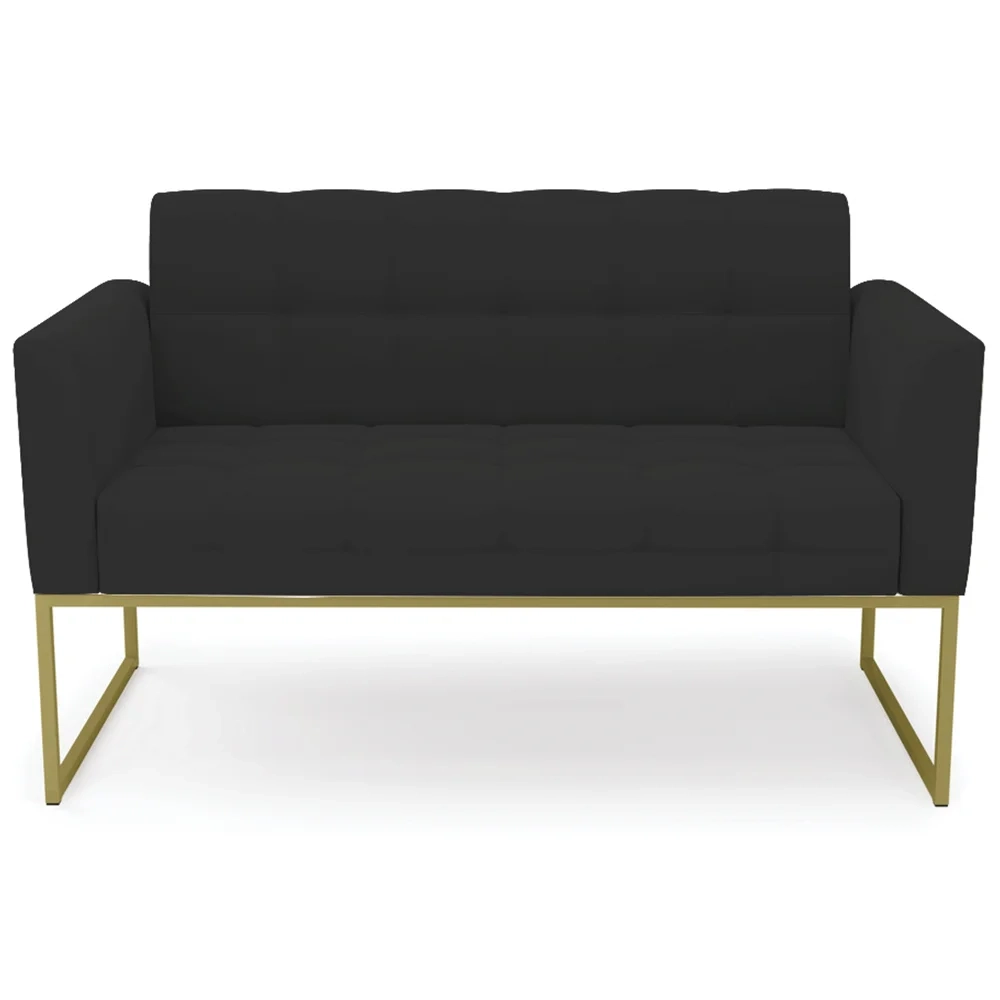 Sofá Namoradeira e 2 Poltronas Base Industrial Dourado Ana Veludo Preto - Ibiza
