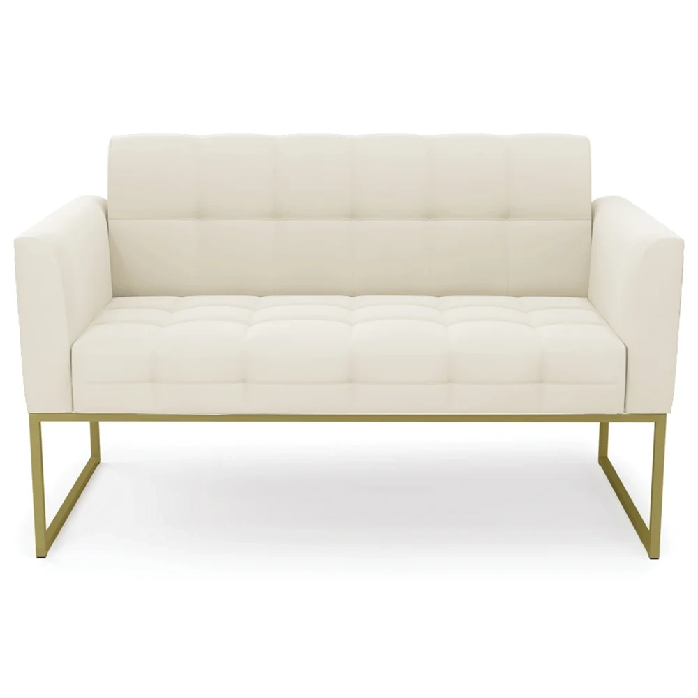 Sofá Namoradeira e 2 Poltronas Base Industrial Dourado Ana Veludo Bege - Ibiza