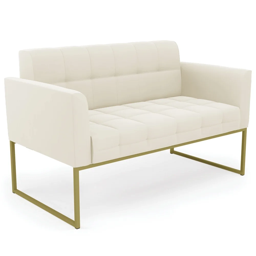 Sofá Namoradeira e 2 Poltronas Base Industrial Dourado Ana Veludo Bege - Ibiza