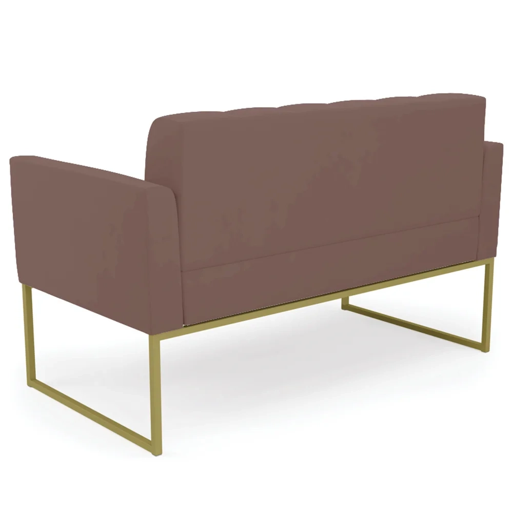 Sofá Namoradeira e 2 Poltronas Base Industrial Dourado Ana Veludo Rosê - Ibiza