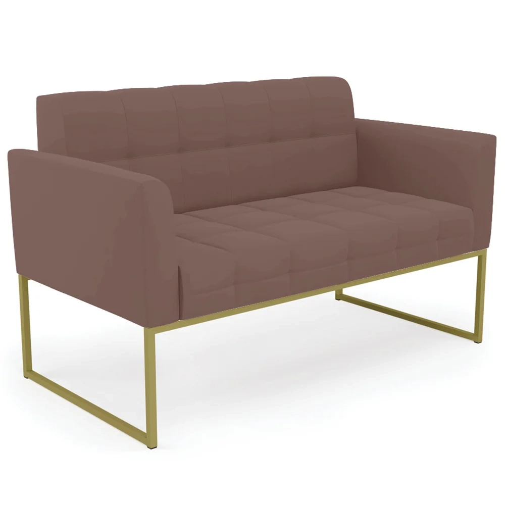 Sofá Namoradeira e 2 Poltronas Base Industrial Dourado Ana Veludo Rosê - Ibiza