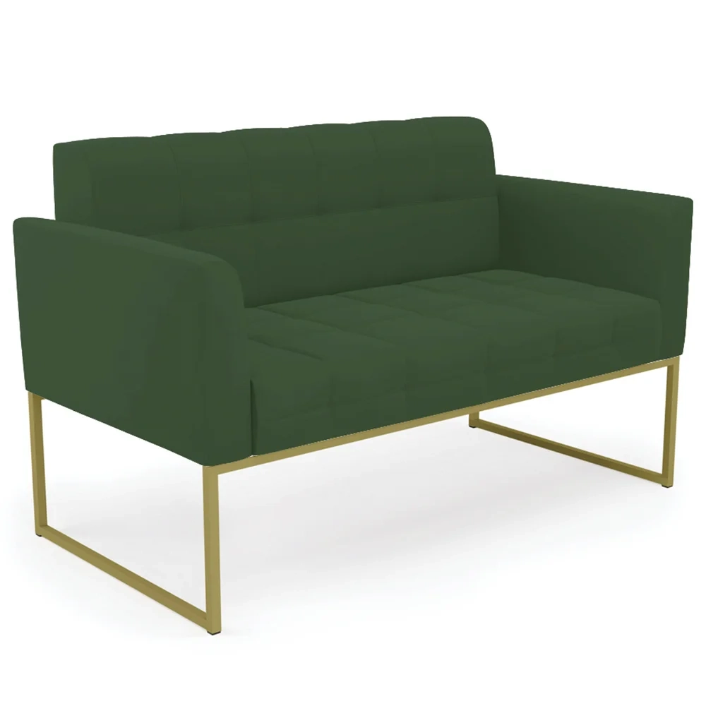 Sofá Namoradeira e 2 Poltronas Base Industrial Dourado Ana Veludo Verde - Ibiza