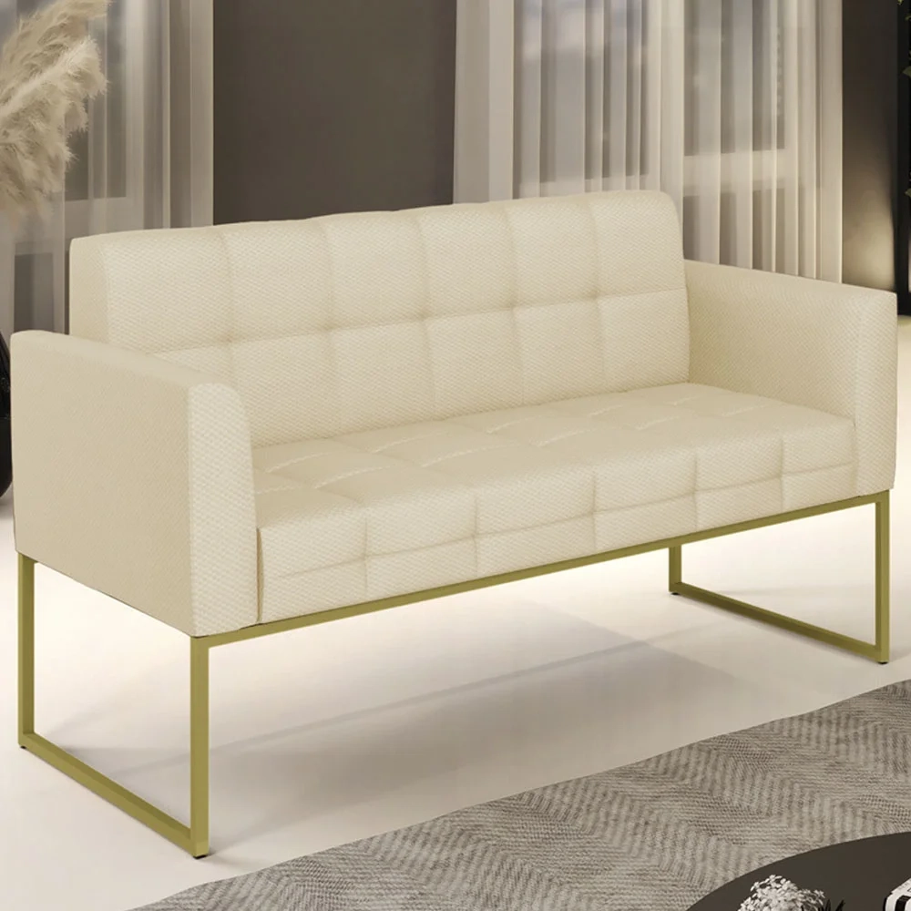 Sofá Namoradeira Base Industrial Dourado Ana Veludo Luxo Off White - Ibiza