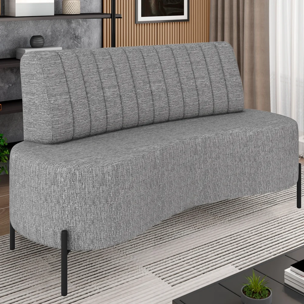 Sofá 2 Lugares 160cm Pés Aço Preto Tamar Z08 Linho Cinza Escuro - Mpozenato
