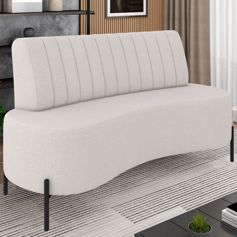 Sofá 2 Lugares 160cm Pés Aço Preto Tamar Z08 Linho Bege - Mpozenato