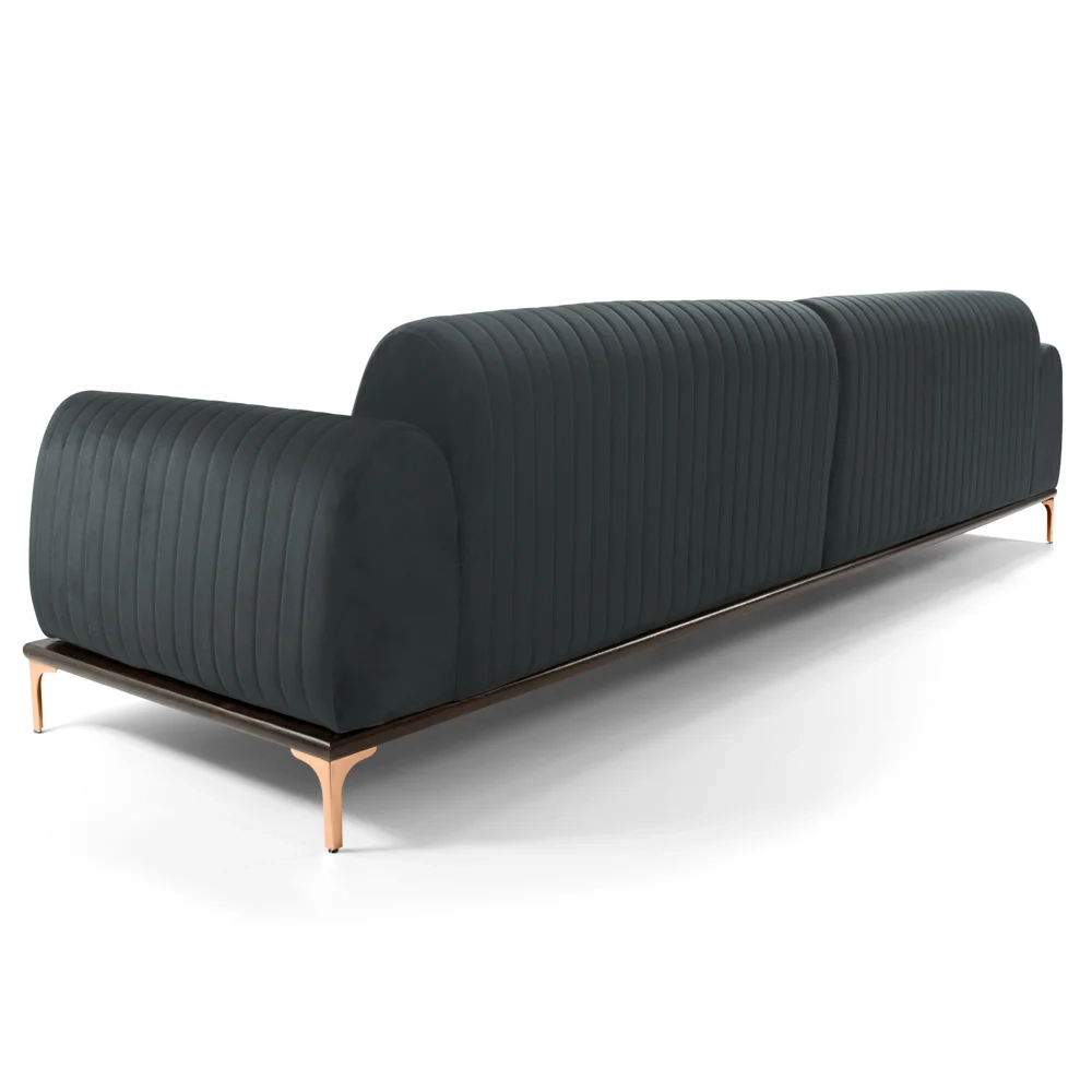 Sofá 320cm 5 Lugares com Chaise Esquerdo Pés Gold Molino C-317 Veludo Cinza - Domi