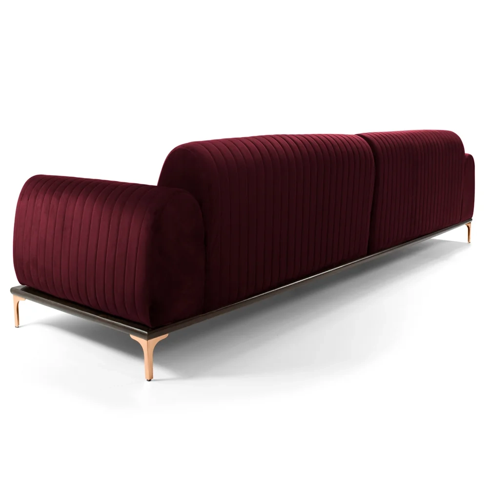 Sofá 350cm 6 Lugares com Chaise Direito Pés Gold Molino C-278 Veludo Marsala - Domi