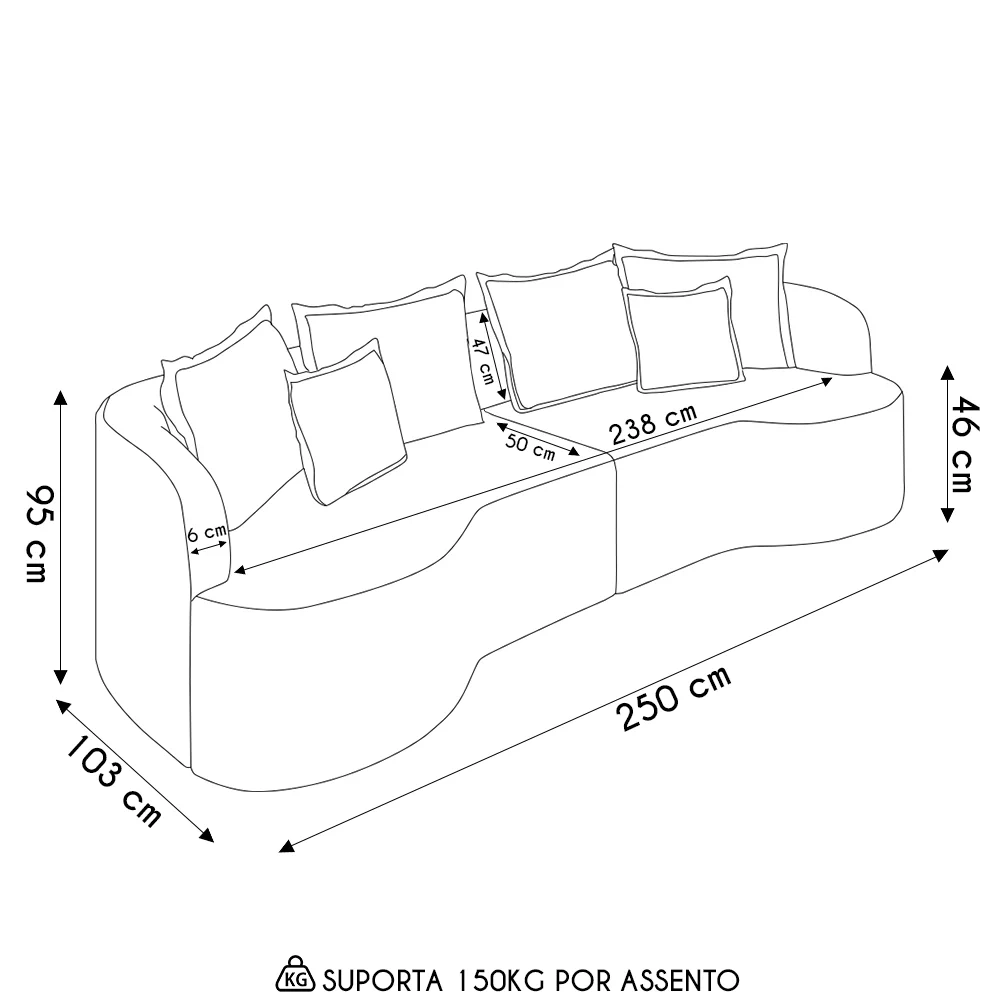 Sofá 4 Lugares 250cm Orgânico Quito Z08 Veludo Bege  - Mpozenato
