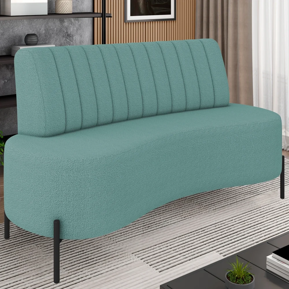 Sofá 2 Lugares 135cm Pés Aço Preto Tamar Z08 Boucle Azul - Mpozenato