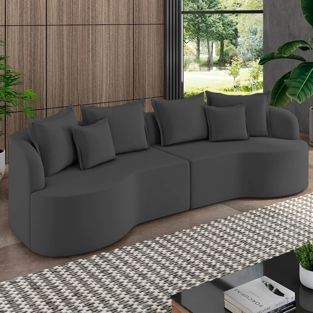 Sofá 4 Lugares 250cm Orgânico Quito Z08 Veludo Cinza Escuro - Mpozenato