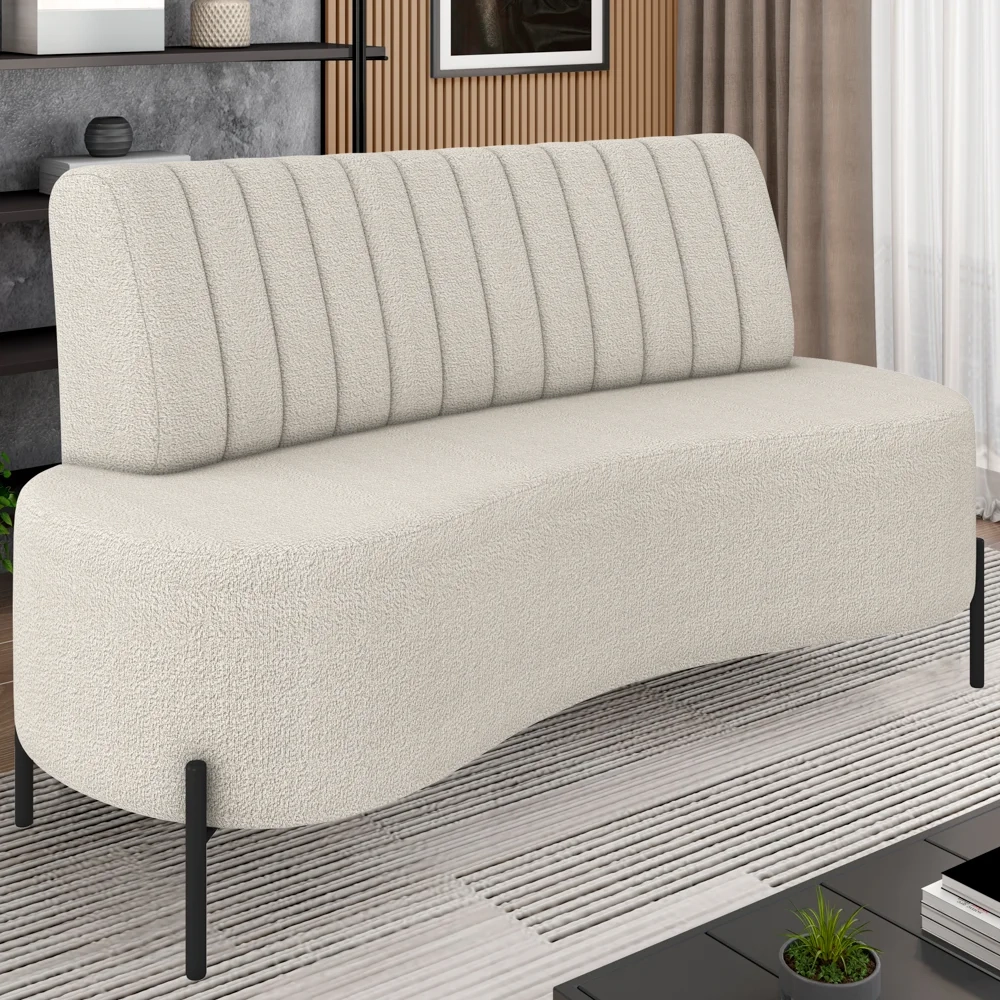 Sofá 2 Lugares 160cm Pés Aço Preto Tamar Z08 Boucle Areia - Mpozenato