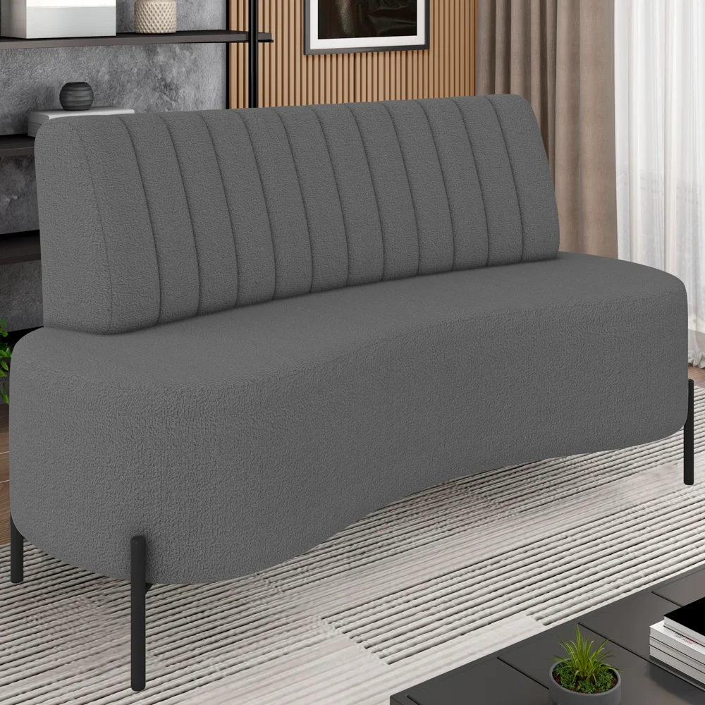Sofá 2 Lugares 160cm Pés Aço Preto Tamar Z08 Boucle Grafite - Mpozenato