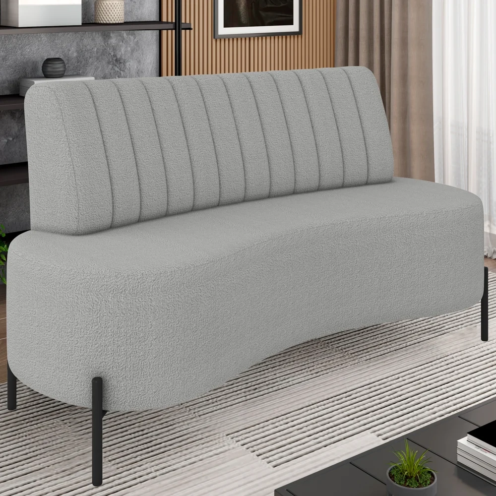 Sofá 2 Lugares 135cm Pés Aço Preto Tamar Z08 Boucle Cinza - Mpozenato