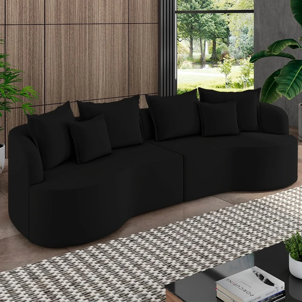 Sofá 4 Lugares 270cm Orgânico Quito Z08 Veludo Preto  - Mpozenato