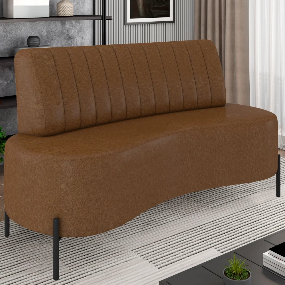 Sofá 2 Lugares 160cm Pés Aço Preto Tamar Z08 Sintético Marrom - Mpozenato