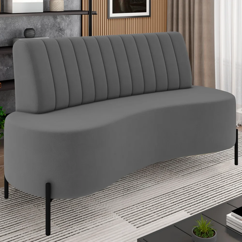 Sofá 2 Lugares 160cm Pés Aço Preto Tamar Z08 Veludo Grafite - Mpozenato