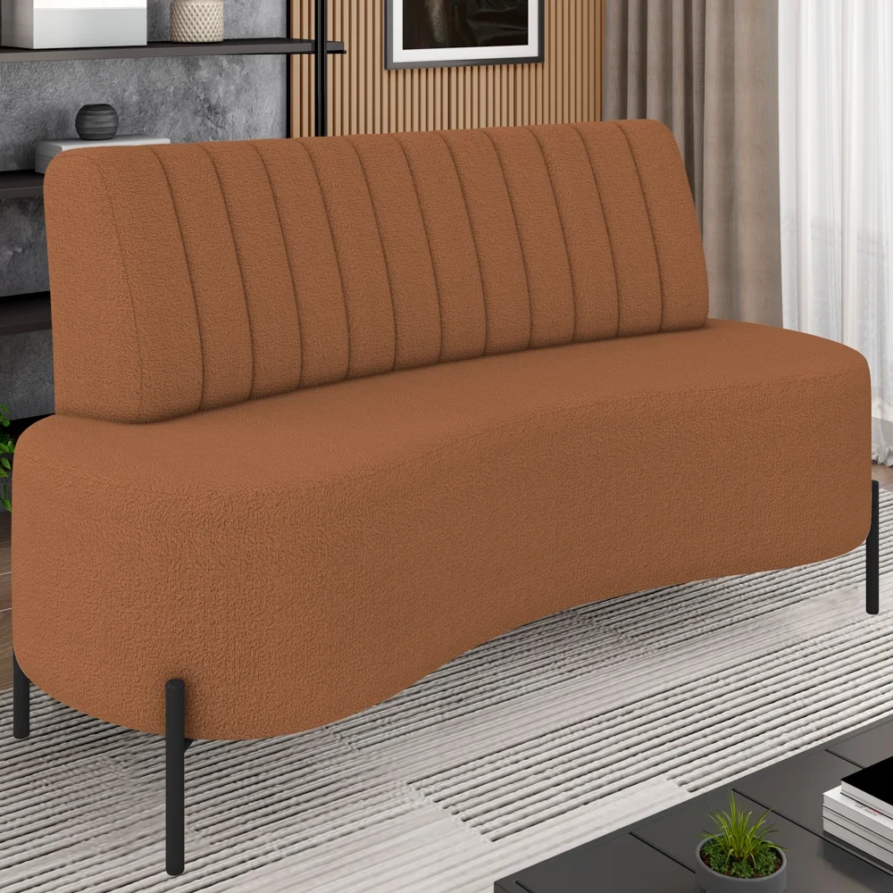 Sofá 2 Lugares 160cm Pés Aço Preto Tamar Z08 Boucle Terracota - Mpozenato