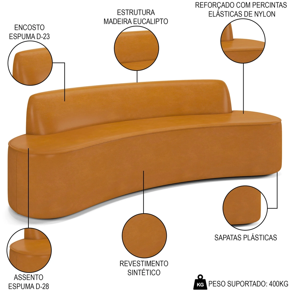 Sofá 4 Lugares para Sala de Estar Living 230cm Koane D06 Sintético Caramelo - Mpozenato