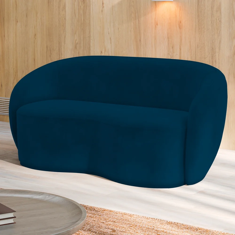 Sofá 2 Lugares Living Orgânico Sala de Estar 160cm Garbin Z08 Veludo Azul Marinho - Mpozenato