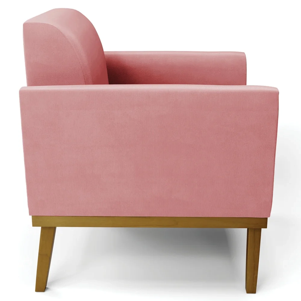 Sofá Namoradeira e 2 Poltronas Base Madeira Castanho Maressa Suede Rosê - Ibiza