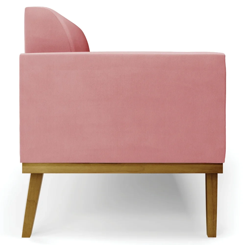 Sofá Namoradeira e 2 Poltronas Base Madeira Castanho Maressa Suede Rosê - Ibiza