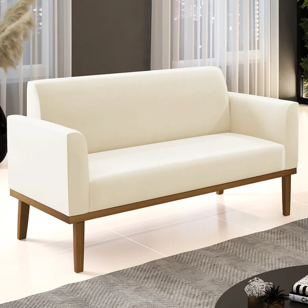 Sofá Namoradeira Base Madeira Castanho Maressa Veludo Bege - Ibiza